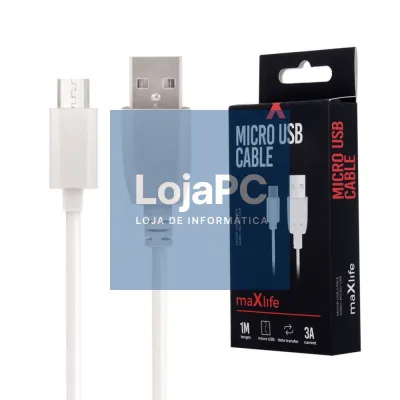 Cabo USB-A 2.0 3A Macho / Micro USB-B Branco 1m