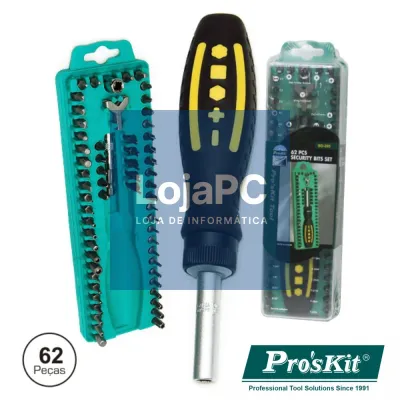CONJUNTO DE CHAVE ROQUETE C/ 62 BITS E EXTENSOR PROSKIT