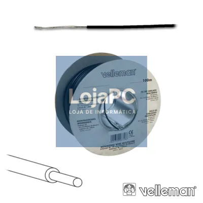 CABO UNIFILAR PRETO 0.5MM ROLO 100M VELLEMAN