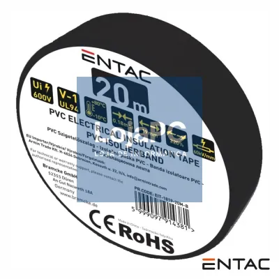 Fita Isoladora PVC 19mm 20m 0.18mm Preta ENTAC