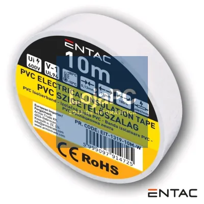 Fita Isoladora PVC 19mm 10m Branco ENTAC