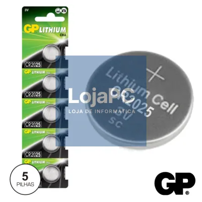 PILHA LITHIUM BOTÃO CR2025 3V 170MA 5X BLISTER GP