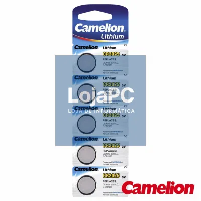 Pilha Lítio Botão CR2025 3V 150mA 5x Blister CAMELION