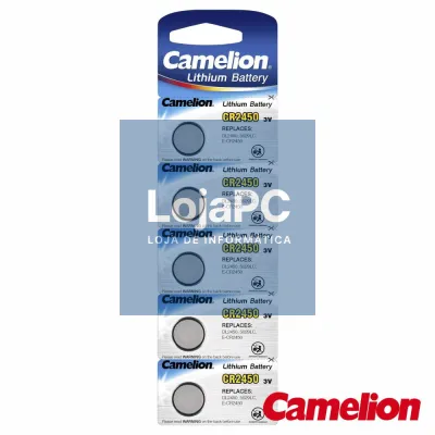 Pilha Lítio Botão CR2450 3V 550mA 5x Blister CAMELION