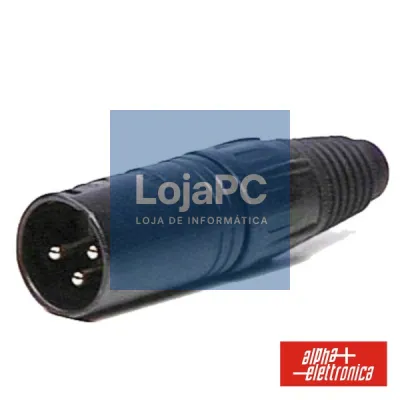 FICHA XLR 3P MACHO PRETA C/ BLINDAGEM E BLOQUEIO