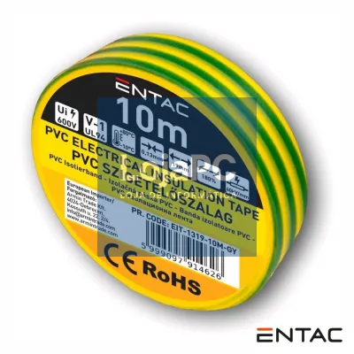 Fita Isoladora PVC 19mm 10m Verde/Amarelo ENTAC