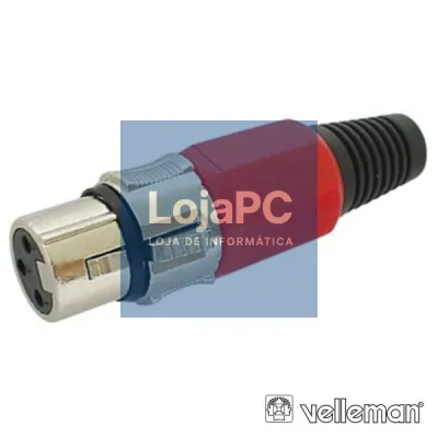 FICHA XLR 3P FÊMEA VERMELHA NIQUELADA