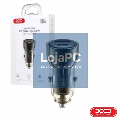 Adaptador Isqueiro 1x USB-A 1x USB-C PD/QC 60W Preto XO