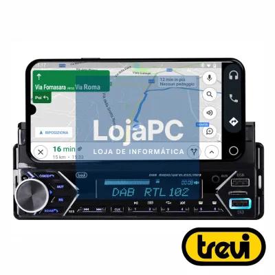 Auto-Rádio FM Mp3 4x40W C/ BT/AUX/USB/DAB C/ Suporte TREVI