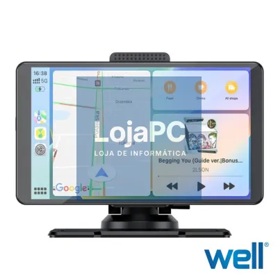 Monitor Auto 7" P/ Tablier Carplay/Android GPS/BT/AUX/FM