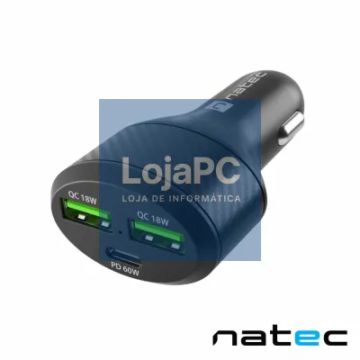 Adaptador Isqueiro CONEY 2xUSB E 1xUSB-C 3A 84W NATEC