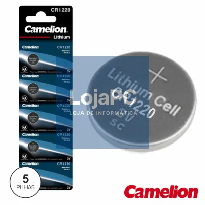PILHA LITHIUM BOTÃO CR1220 3V 38MA 5X BLISTER CAMELION