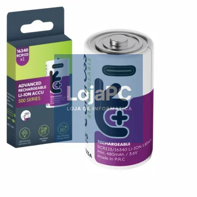 Pilha Recarregável 16340/CR123A D 3.7V 500mAh C/ USB-C