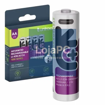 Pilha Lítio 14500 Recarregável AA 1.5V 1400mAh C/ USB-C x4