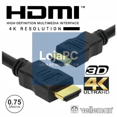 CABO HDMI DOURADO MACHO / MACHO 2.0 4K PRETO 0.75M VELLEMAN