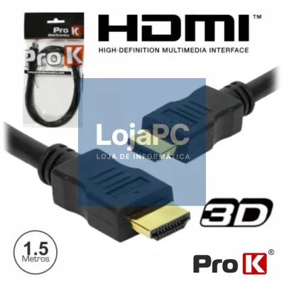 CABO HDMI DOURADO MACHO / MACHO 1.4 PRETO 1.5M PROK