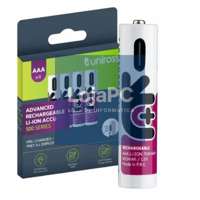 Pilha Lítio 10440/AAA Recarregável 1.5V 500mAh C/ USB-C x4