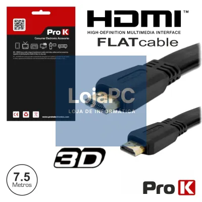 CABO HDMI DOURADO MACHO / MACHO 1.4 PRETO 7.5M FLAT PROK