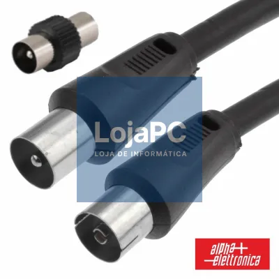Cabo Coaxial Macho/Fêmea + Adaptador Preto 2m ALPHA