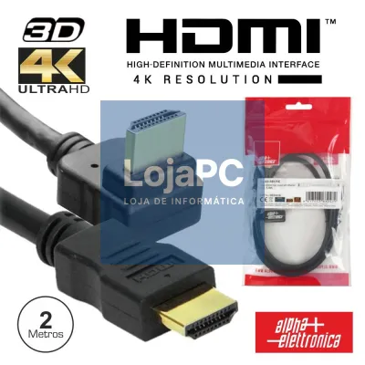 CABO HDMI DOURADO MACHO / MACHO 2.0 4K PRETO 2M 90º