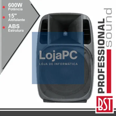 COLUNA BI-AMPLIFICADA PRO 15" 600Wmáx MP3 USB/BT/SD ABS BST