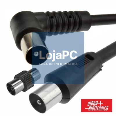 Cabo Coaxial Macho/Macho Preto 2m Ângular 90º ALPHA