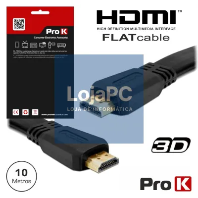 CABO HDMI DOURADO MACHO / MACHO 1.4 PRETO 10M FLAT PROK