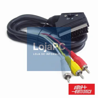 Cabo Scart Macho P/ 3 RCA Macho Vídeo+Áudio C/Comutador 1.5M
