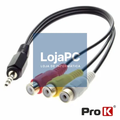 CABO JACK 3.5MM MACHO ST / 3-RCA FÊMEA 22CM PRETO PROK