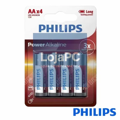 Pilha Alcalina LR6/AA 1,5V 4x Power Life PHILIPS
