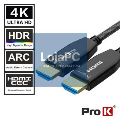 Cabo HDMI Fibra Óptica Dourado Macho / Macho 2.0 4K 50m