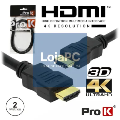 CABO HDMI DOURADO MACHO / MACHO 2.0 4K PRETO 2M PROK