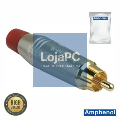 Ficha RCA Macho Vermelha Metálica / Dourada AMPHENOL