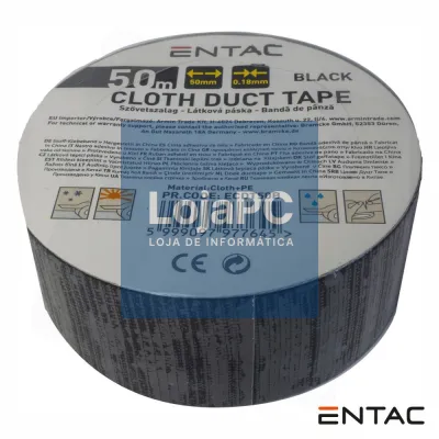 Fita Adesiva de Tela Profissional 50mm x 50m Preta ENTAC