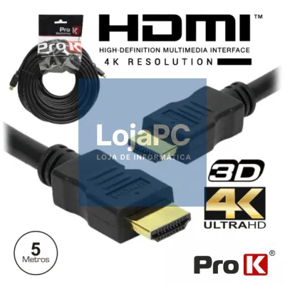 CABO HDMI DOURADO MACHO / MACHO 2.0 4K PRETO 5M PROK