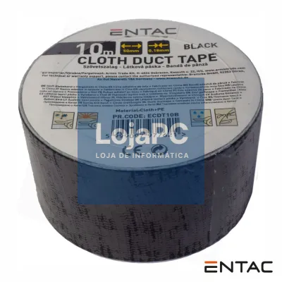 Fita Adesiva de Tela Profissional 50mm x 10m Preta ENTAC