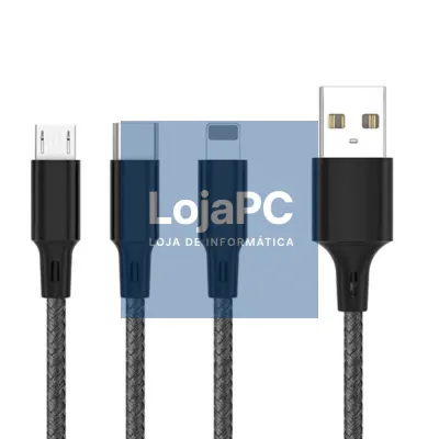 Cabo USB-A 2.0 Macho p/ Lightning/USB-C/MicroUSB 6A