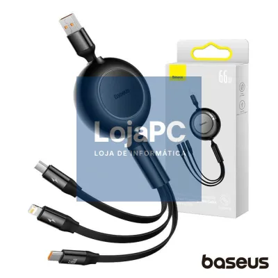 Cabo USB-A Macho p/ Lightning/USB-C PD/MicroUSB 66W BASEUS