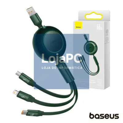 Cabo USB-A Macho p/ Lightning/USB-C PD/MicroUSB 66W BASEUS