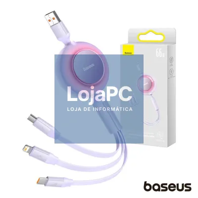Cabo USB-A Macho p/ Lightning/USB-C PD/MicroUSB 66W BASEUS