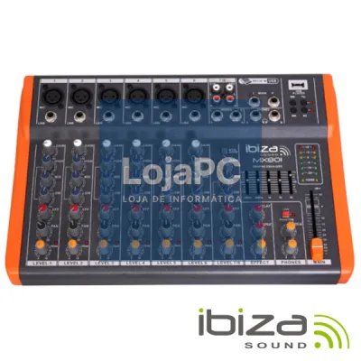 MESA DE MISTURA 8 CANAIS 6 ENTRADAS USB/GRAVAÇÃO IBIZA