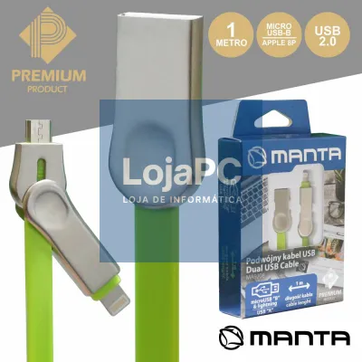 CABO USB-A 2.0 MACHO / MICRO USB-B E APPLE 8P 1M PREMIUM