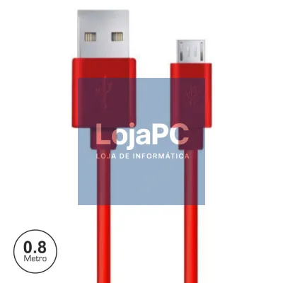 CABO USB-A 2.0 MACHO / MICRO USB-B MACHO 0.8M VERMELHO