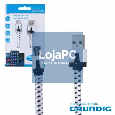 Cabo USB-A Macho / MicroUSB Macho 2m Branco GRUNDIG