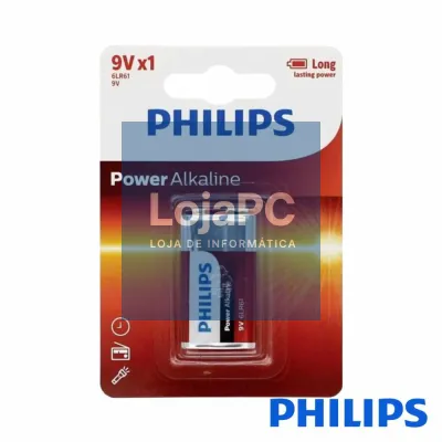 Pilha Alcalina 6LR61 9V 1x Power Life PHILIPS