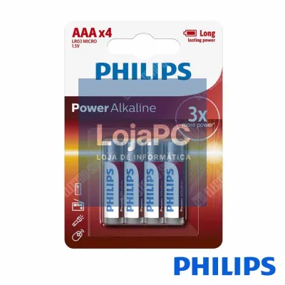 Pilha Alcalina LR3/AAA 1,5V 4X Power Life PHILIPS