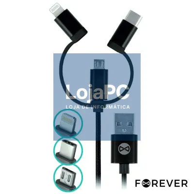 CABO USB-A 2.0 MACHO / MICRO USB-B USB-C E APPLE 8P 1M PRETO