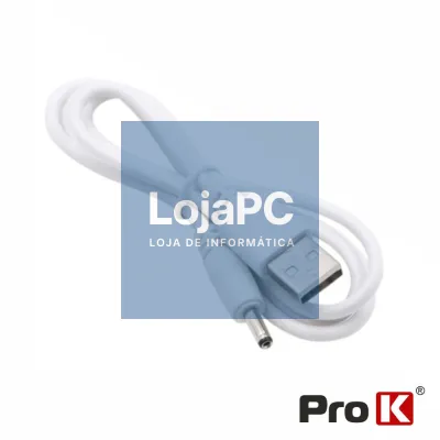 Cabo Alimentação USB-A 2.0 / DC 3.5mm Branco PROK