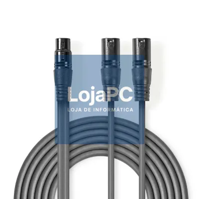 Cabo 2x XLR 3P Macho /  XLR 3P Fêmea 1.5m Cinzento