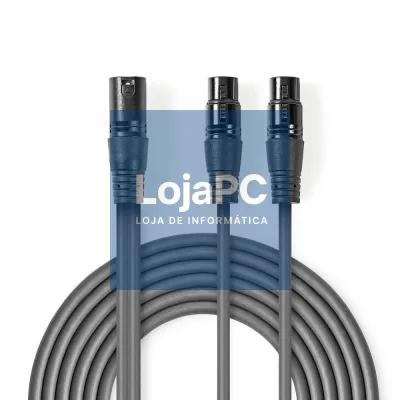 Cabo 2x XLR 3P Fêmea / XLR 3P Macho 1.5m Cinzento